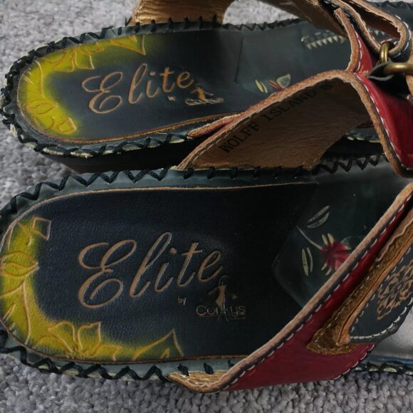 Corkys Elite Sandals Womens 8 Shoes Wolff Island Leather Thong Black Red - Picture 8 of 10